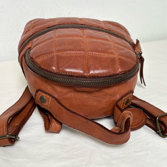 HARBOUR 2nd Small Leather Quilted Backpack Bag Cognac Whiskey Brown main image 12